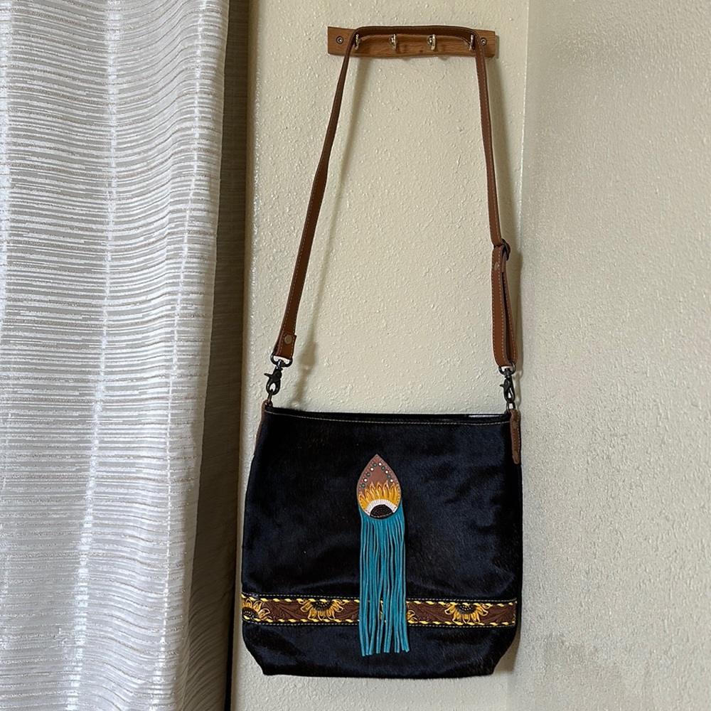 EUC Myra Crossbody Canvas Haircalf Leather